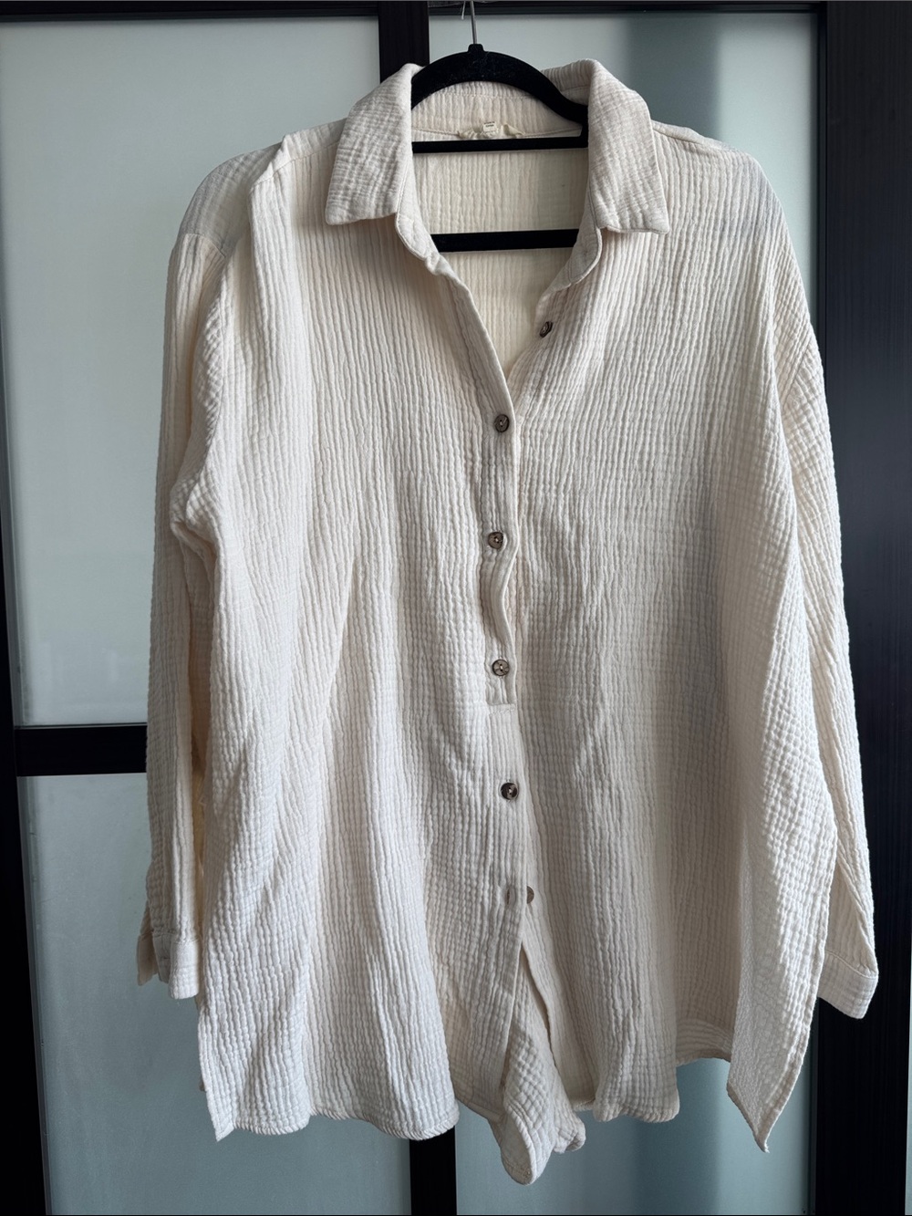 Cream Textured Button-Up Romper